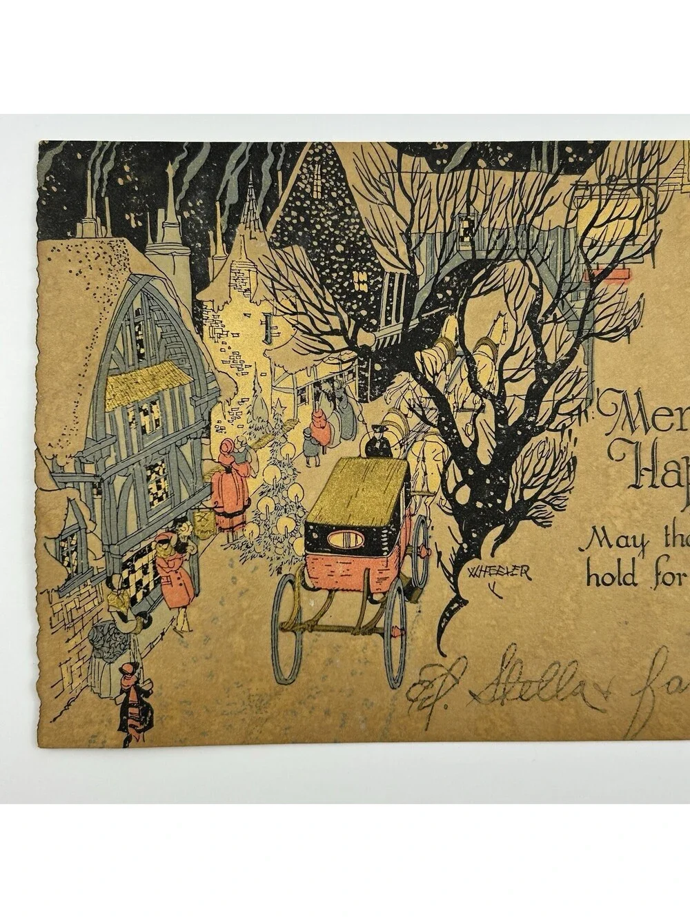 Vintage 1920s Buzza Co Minneapolis Christmas Greeting Card Wheeler Art Deco E-10